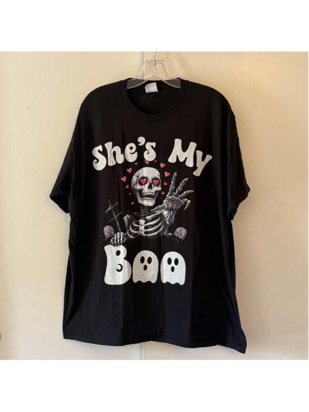 Port Company “she is my boo” black T-shirt skull skeleton cotton Halloween sz XL
